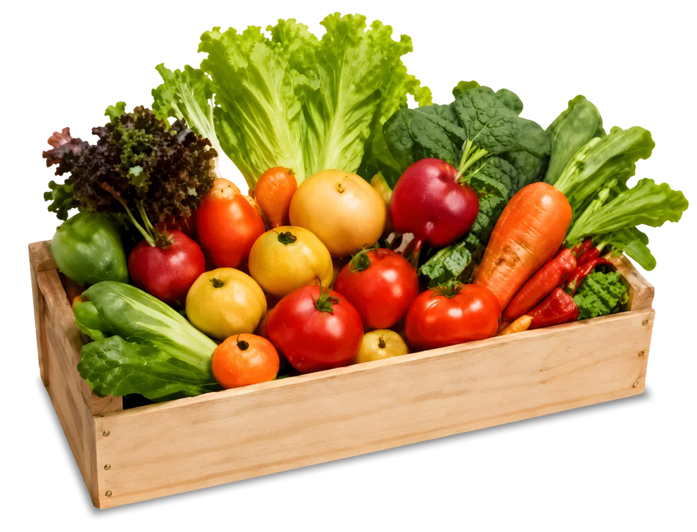 Caja de frutas y verduras frescas
