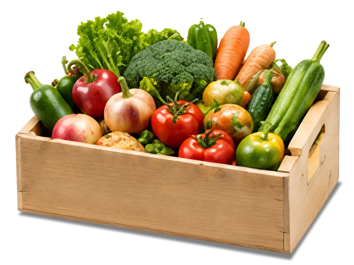 Caja con frutas y verduras